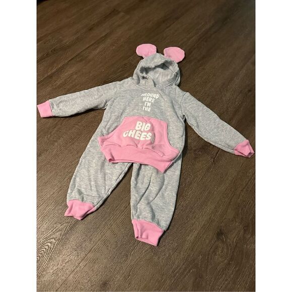 Vintage Jog Togs Kids I’m the Big Cheese Mouse Sweatsuit Hoodie Outfit Girls 2T - Picture 1 of 10